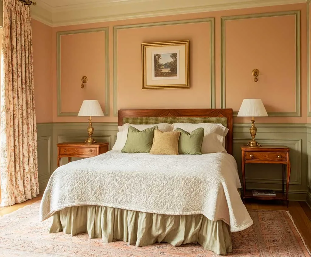 Innovative Two Colour Combination for Bedroom Walls You’ll Want to Try 4 peach and olive green bedroom wall
